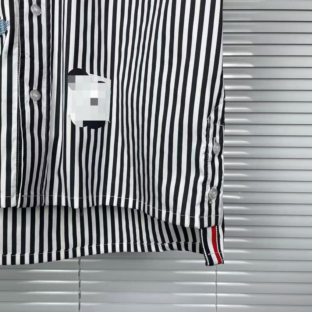 Striped Sailboat Embroidered Shirt — Unisex Short-Sleeve | Thom Browne