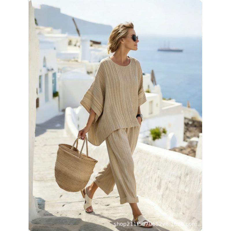 Women's Boho Gradient-Print Batwing Top and Pants Set