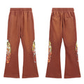 WHO DECIDES WAR Graphic Flare Pants Brown Unisex Wide Leg Streetwear Sweatpants