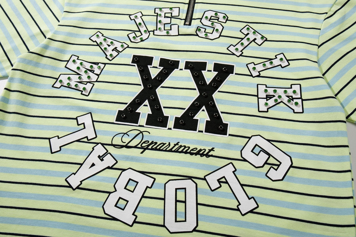 MAJESTIK Mint Green Striped Half-Zip Polo Shirt