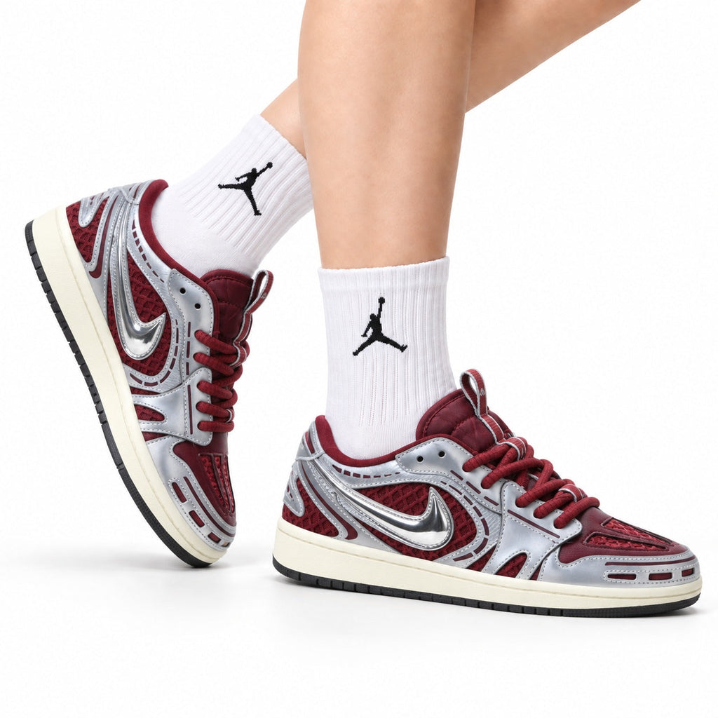 Nike Low-Top Sneakers Burgundy Silver Unisex Collaboration Edition Style 12