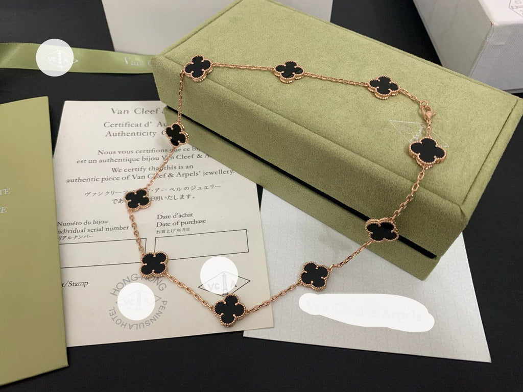 Van Cleef & Arpels Vintage Alhambra Black 10 Motifs Clover Necklace