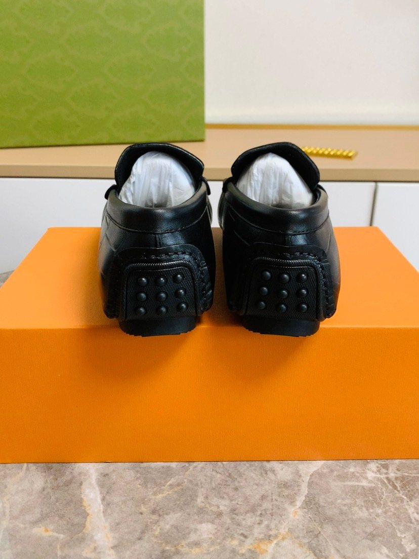 Louis Vuitton Black Leather Slip-On Loafers