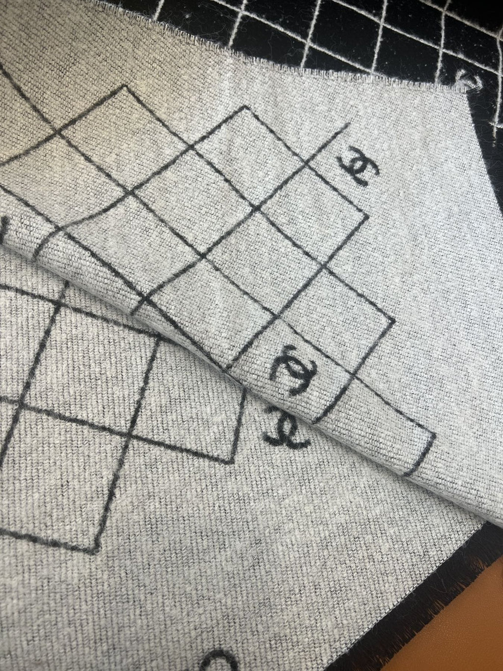 Chanel Black & Ivory Grid Shawl
