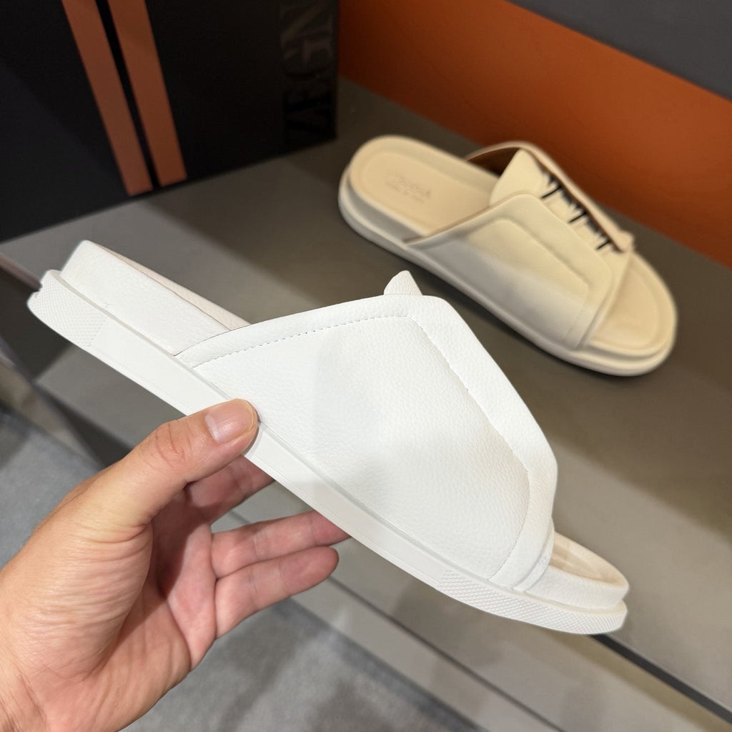 Zegna Men's White Striped Slide Sandals